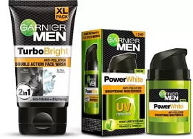 GARNIER Men Brightening Combo | Turbo Bright Facewash, 150 gm + Power White Moisturiser, 50 gm (Pack of 2 Products)