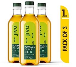 Best Deal: Jivo Everyday Cooking Pomace Olive Oil | Rich in MUFA, Low in Saturated Fat - 1 Litre (Pack of 3)