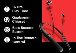 Noise Tune Charge Bluetooth Wireless Neckband with Qualcomm and Bass Boost Mode, in-Ear Headphones with Mic for Rs.899 @ Amazon