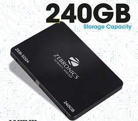 Best Deal: ZEBRONICS ZEB-SD24 240GB 2.5 Inch Solid State Drive (SSD), With SATA III Interface, 6Gb/s For Rs.1485 @ Amazon - Getfreedeals.co.in