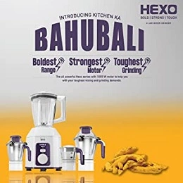 Havells Hexo 1000 watts 3 Jar Mixer Grinder with 2.5 Kg 100% Ball Bearing Copper Motor, 22000 RPM, 2Ltr Polycarbonate Jar with 2 Yrs Warranty