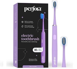 Perfora Electronic Toothbrush with 2 Brush Heads & 2 Brush Covers| 90 Days Battery Life (1 Year Warranty)