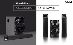 Akai Home Audio HA-SS65 Multimedia Speaker Output 65W RMS Home Theatre Tower Speaker Convertible to Soundbar 6.5", Bluetooth 5.0