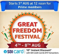 Amazon Great Freedom Festival from 4th Aug to 8th Aug’23 ( For Prime Members – starts 12 PM Today)