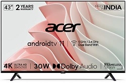 Acer 109 cm (43 inches) I Series 4K Ultra HD Android Smart LED TV for Rs.22999 with 2 Yr Warranty @ Amazon (with HDFC Credit Card Rs.20249)