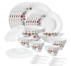 Larah by Borosil Ayana Silk Series Opalware Dinner Set, 35 Pieces