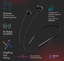 Oneplus Bullets Z2 Bluetooth Wireless in Ear Earphones with Mic, Bombastic Bass – 12.4 Mm Drivers, 10 Mins Charge – 20 Hrs Music, 30 Hrs Battery Life for Rs.1699 @ Amazon