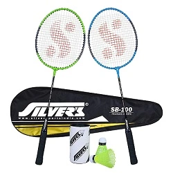 Silver's SB-100 Combo-2 (2 B/Badminton Rackets with 1 Full Cover + 2 Pcs Plastic Shuttle)