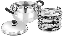 Solimo Stainless Steel Induction Bottom Multi Kadhai with 5 plates (idli, Dhokla and pathra)