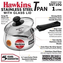 Hawkins 1 Litre Stainless Steel Tea Pan with Glass Lid, Induction Sauce Pan