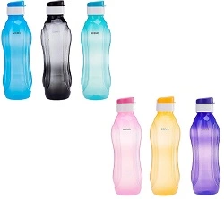 Solimo Plastic Water Bottle Set with Flip Cap (6 pieces)