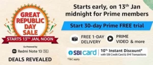 Amazon Great Republic Day Sale: Deep Discounted Deals & Offers + 10% Extra off with SBI Credit Card (Sale starts 13th Jan Midnight)