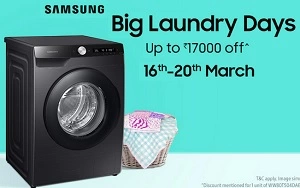Samsung Fully Automatic Washing Machine with Hygiene Steam Feature up to 31% off + Rs.1000 Extra Discount Coupon + 10% Off with Credit / Debit Card + No Cost EMI @ Amazon
