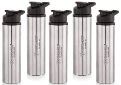 NIRLON Eco Sipper Stainless Steel Single Wall Water Bottle with Flip Cap, 100% Leak Proof, 900 ML, Set of 5