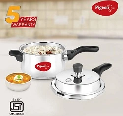Pigeon By Stovekraft Stainless Steel Inox Plus 3 Litre Steel Pressure Cooker (Induction and Gas Stove Compatible)