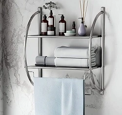 Primax Stainless Steel Wall Mount 2 Tier Bathroom Shelf/Double Towel Rack for Bathroom