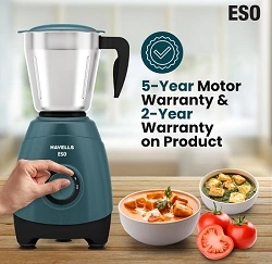 Havells ESO 750W 3 JAR Mixer Grinder, 304 SS Blades, High Speed 21000 RPM motor (2 Year Product & 5 Year Motor Warranty) for Rs.2899 @ Amazon