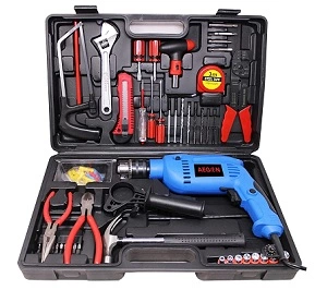 Aegon ADM13MM-Blue 13mm 650 W Impact Drill Machine/ Screwdriver & Hand Tools Kit with 121 Accessories