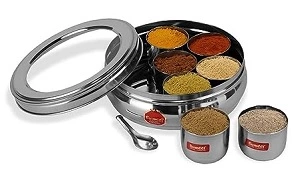Sumeet Stainless Steel Belly Shape Masala Box with See Through Lid with 7 Containers