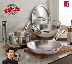 Bergner Tripro Triply Stainless Steel 4 Pc Cookware Set (Induction Bottom, Gas Ready)