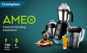 Crompton Ameo 750-Watt Mixer Grinder with MaxiGrind and Motor Vent-X Technology (3 Stainless Steel Jars and 1 Juicer Jar) for Rs.2799 @ Amazon