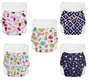 SuperBottoms Reusable Free size Cloth Baby Diaper with NEW Quick Dry UltraThin pads (5 Diaper x 5 insert Pad) for Rs.1169 @ Amazon