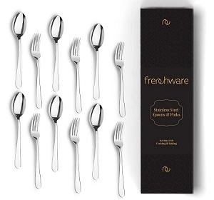 Frenchware Cutlery Set of 12 Stainless Steel Spoons - 6 & Forks - 6, 100% Food Grade, Non Toxic, Anti-Rust