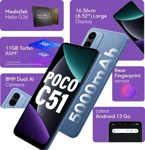 POCO C51 (128 GB, 6 GB RAM) Mobile for Rs.7499 @ Flipkart