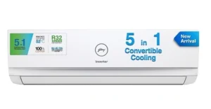Godrej 1.5 Ton 3 Star, 5-in-1 Convertible Cooling, Inverter Split AC (Copper, Heavy-Duty Cooling at 52 Deg Celsius, 2023 Model) for Rs.30990 @ Amazon