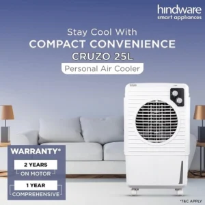 Hindware Smart Appliances Cruzo 25L Personal Air Cooler with Ice Chamber & Honeycomb Pad, Inverter Compatible for Rs.4490 @ Amazon