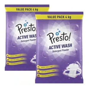 Presto! Active Wash Detergent Powder Twin Pack (4 kg + 4 Kg) |Tough on Stains | Gentle on Fabrics for Rs.389 @ Amazon
