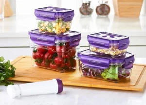 Solimo Premium Plastic Food Storage container Set with manual Pump (Tritan material, 4 pieces, 200ml, 330ml, 600ml, 1L) for Rs.439 @ Amazon
