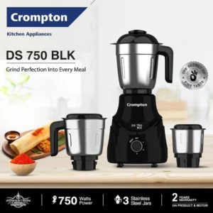 CROMPTON DS 750W Mixer Grinder- Powertron Motor| 3 SS Jars (1.5, 1L, 0.4L) | 2 Years Warranty on Product & Motor