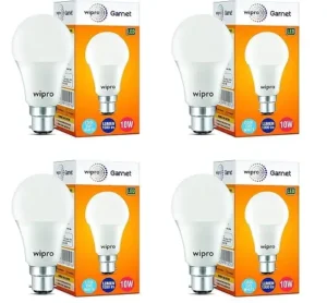 Wipro Garnet 10W LED Bulb for Home & Office | Cool Day White (6500K) | B22 Base (Pack of 4)